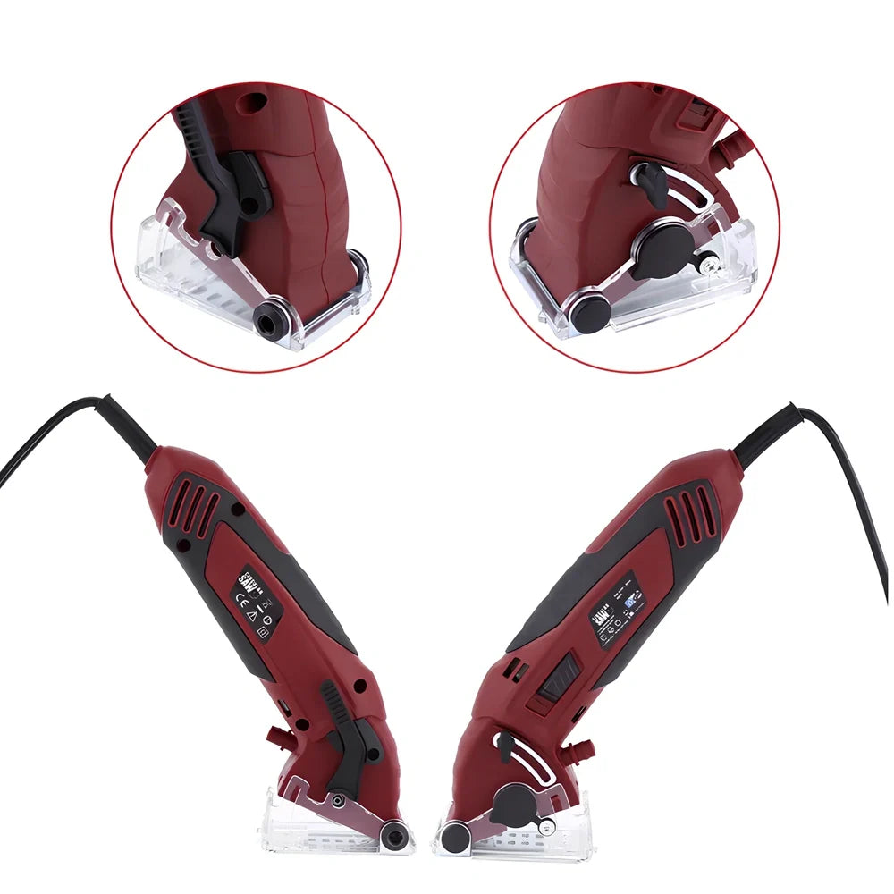 ROTORAZER compact hand-held saw with parallel rail accessory and 54.8mm blade