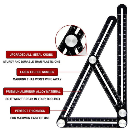 Aluminum alloy six-folding multi-angle measuring ruler for precise tile and flooring projects
