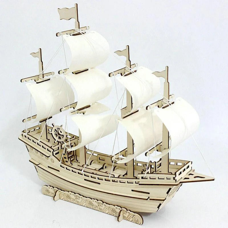 Wooden sailboat model DIY kit with 78 parts for assembly and decoration