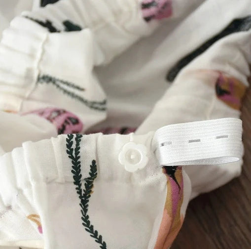 Traditional maternity pajama set with 100% cotton batik fabric, ankle-length trousers, and full-length bell sleeves