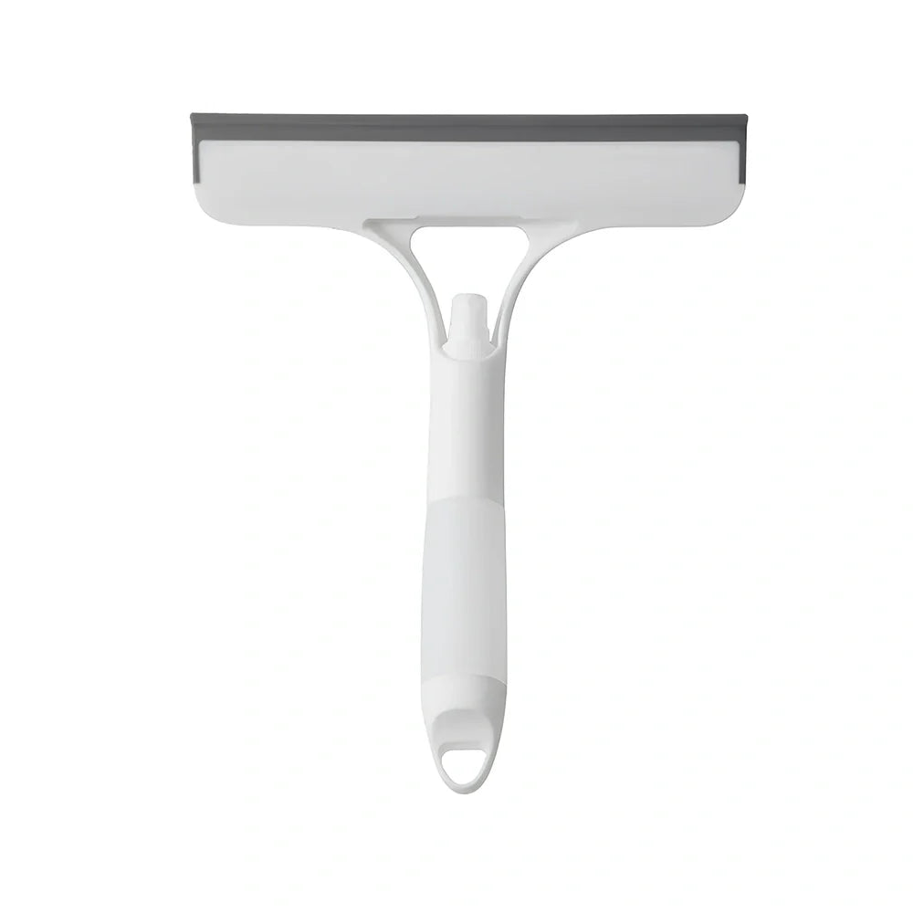 Double-sided plastic glass scraper in sky blue, 15cm long for removing household water stains