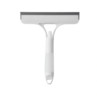 Double-sided plastic glass scraper in sky blue, 15cm long for removing household water stains