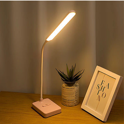 White LED desk lamp with adjustable arm and touch controls showing three colour temperature options