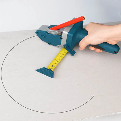 Blue aluminium alloy woodworking cutter with a one-press lock and integrated measuring scale.