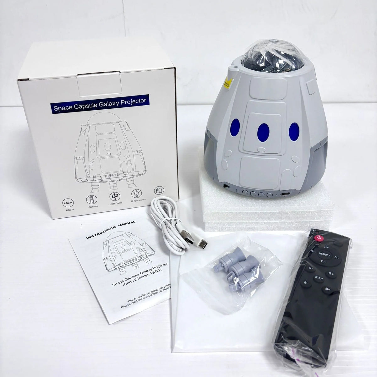 Space capsule shaped galaxy atmosphere projector lamp with USB cable and remote control