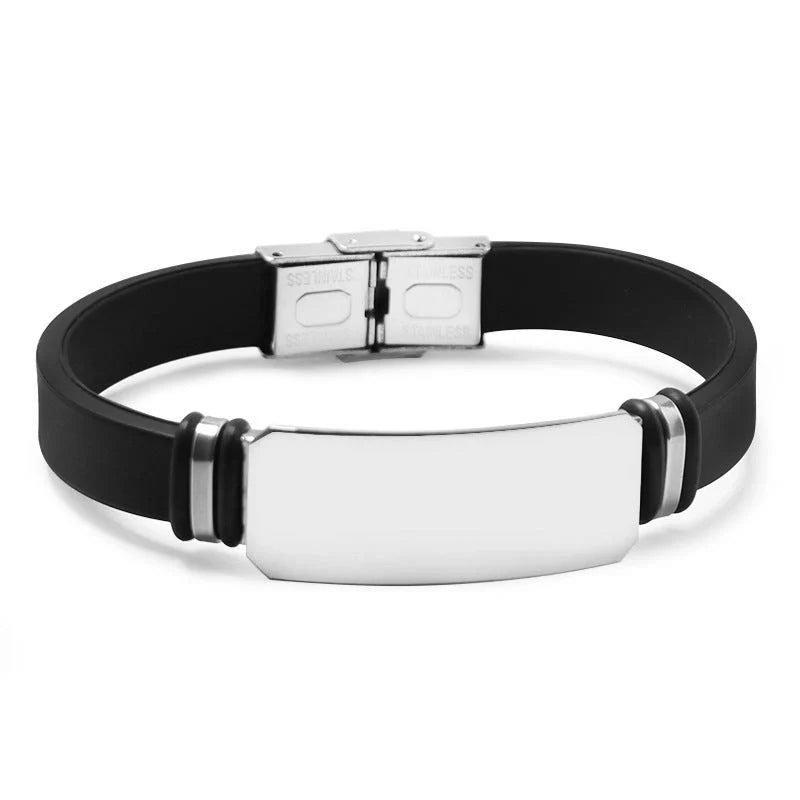 Custom engraved silicone bracelet with stainless steel clasp in various colors