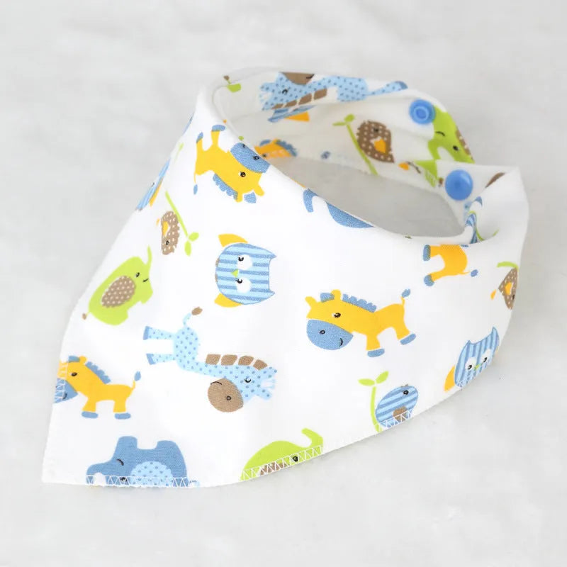 Cotton bandana baby bib, 95% cotton, 42cm, sweat absorbent, colourful designs like Pineapple and Dinosaur