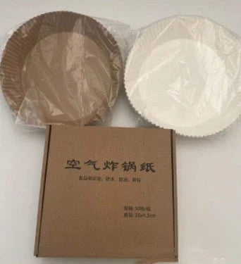 Disposable air fryer liners made of durable, food-grade parchment paper for effortless cleanup and healthy cooking