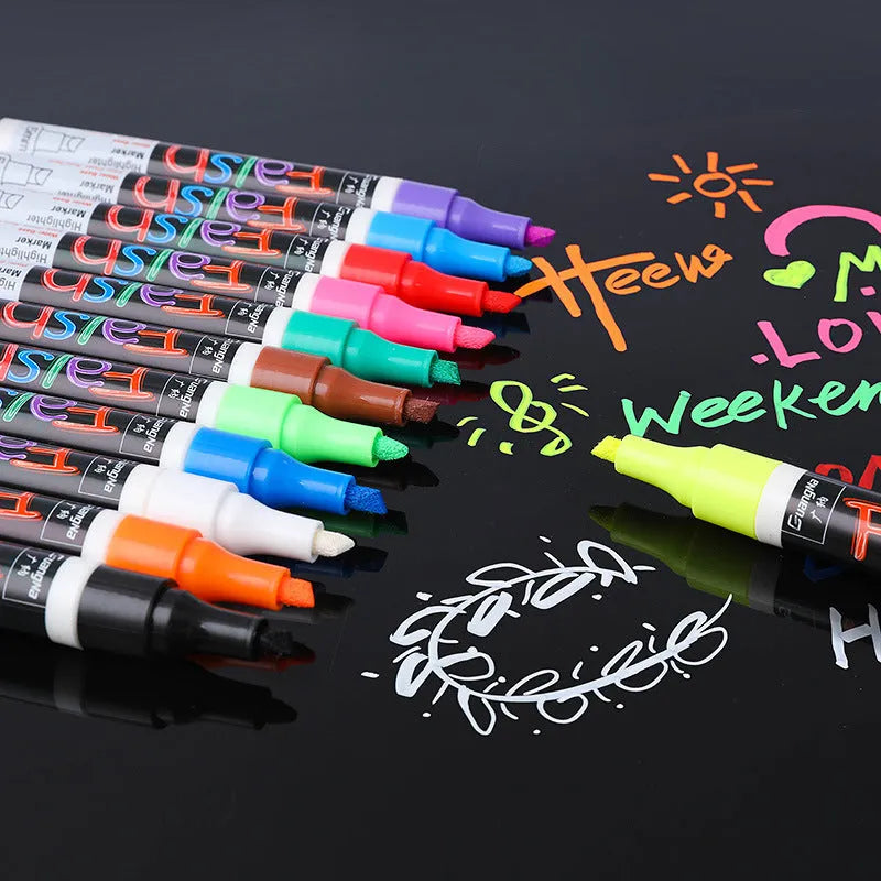 Electronic fluorescent plate highlighter with 6mm tip, plastic shell, and oblique shape for comfortable use.