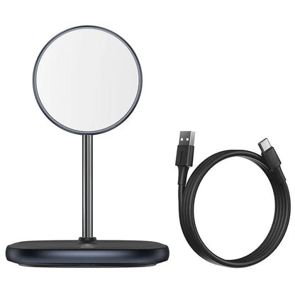 Swan magnetic wireless charging stand for iPhone 12 with 15W fast charging capability in black or white