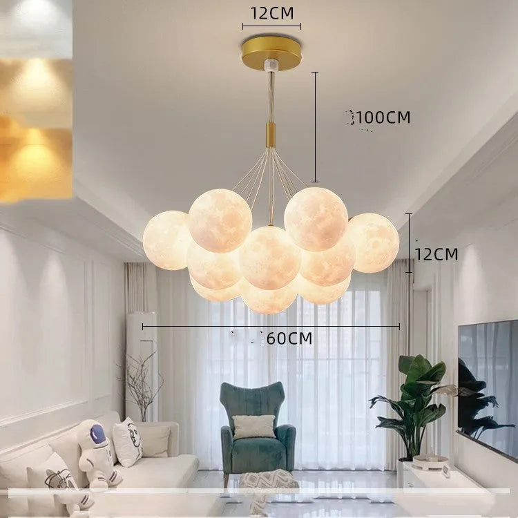 Nordic fish design bedroom chandelier with gold and black 12cm bubble lights and iron pendant construction