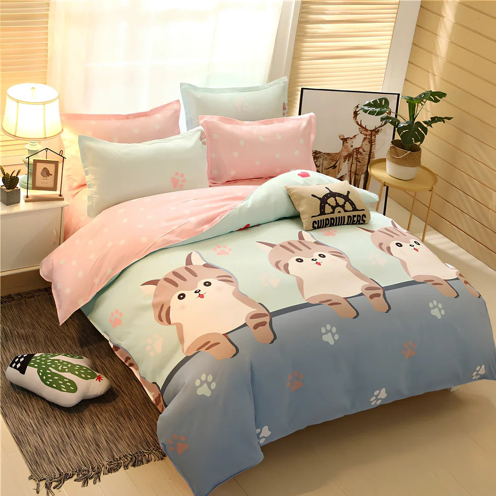 Cashmere cotton bedding set with reactive printed floral pattern in twill weave construction