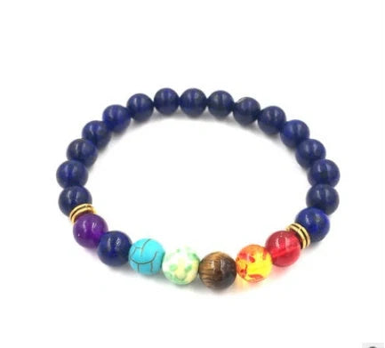 Agate molten rock chakra bracelet with colorful 8mm beads and adjustable string