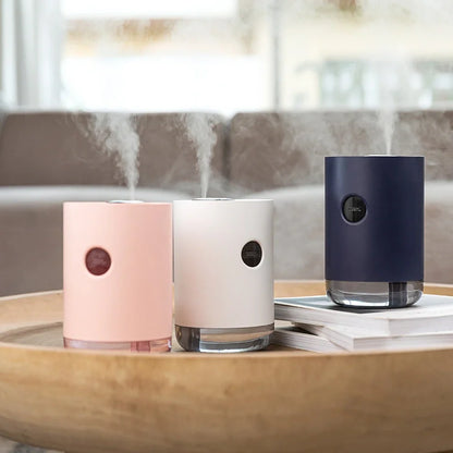 Wireless USB humidifier in blue, pink, or white colours with 1.0-2.5 litre water tank for rooms under 10 square metres
