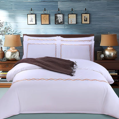 Four-piece 100% cotton bedding set in plain pattern, twill weave, 200x230cm fitted sheet for double bed