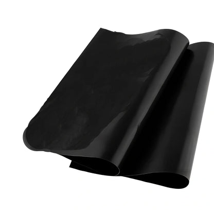 Black reusable non-stick BBQ grilling mat measuring 400x330mm with PTFE-coated fibreglass surface