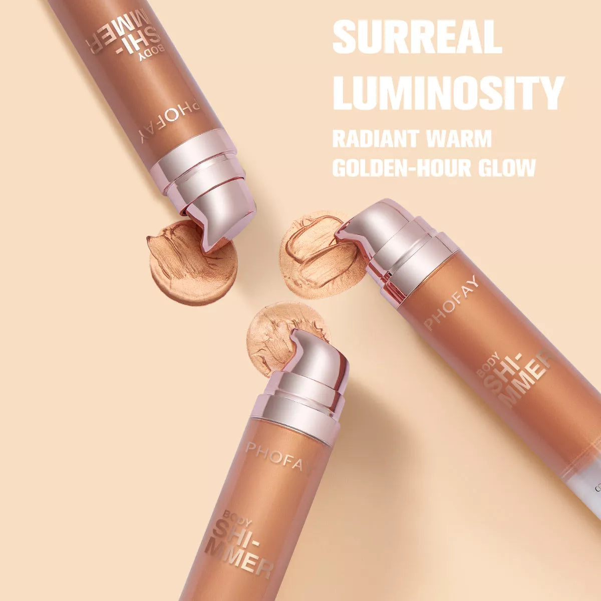 PHOFAY Body Shimmer Oil bottle with shimmering liquid inside, 25 ML size