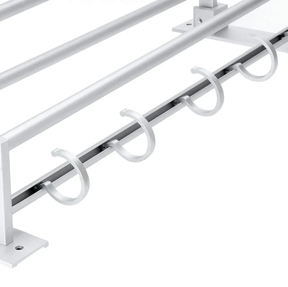 Silver aluminium 2-layer wall-mounted towel rack, 49cm length, for bathroom storage