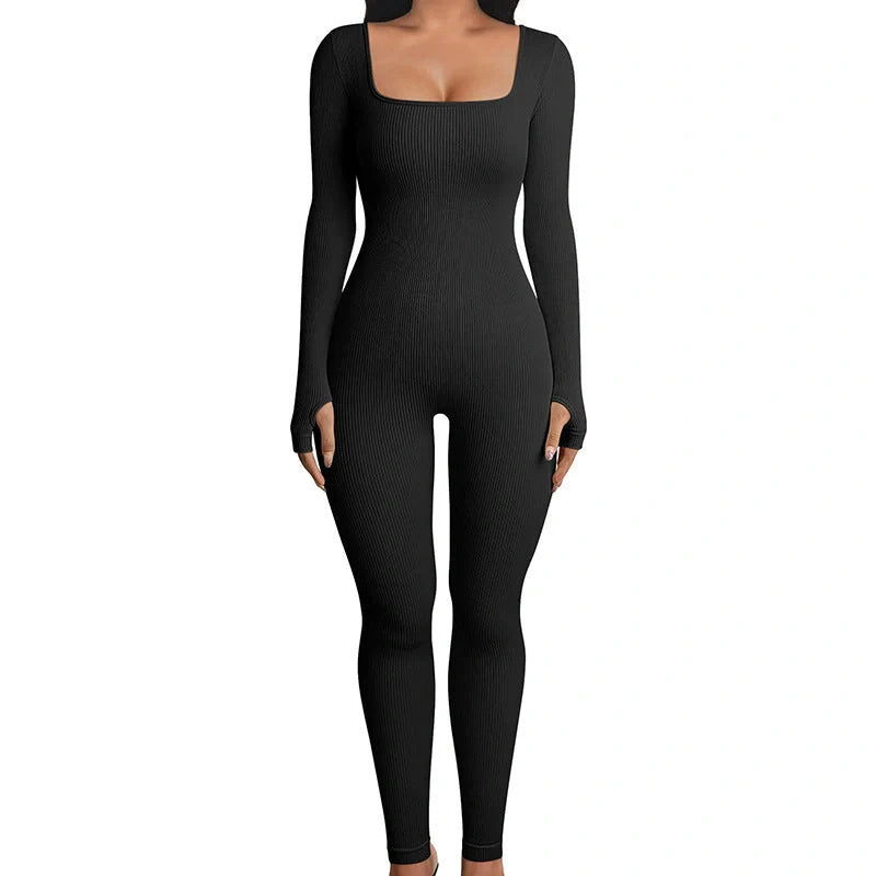 Sculpting shapewear jumpsuit in black, white, and coffee colors with slimming design and tummy control features