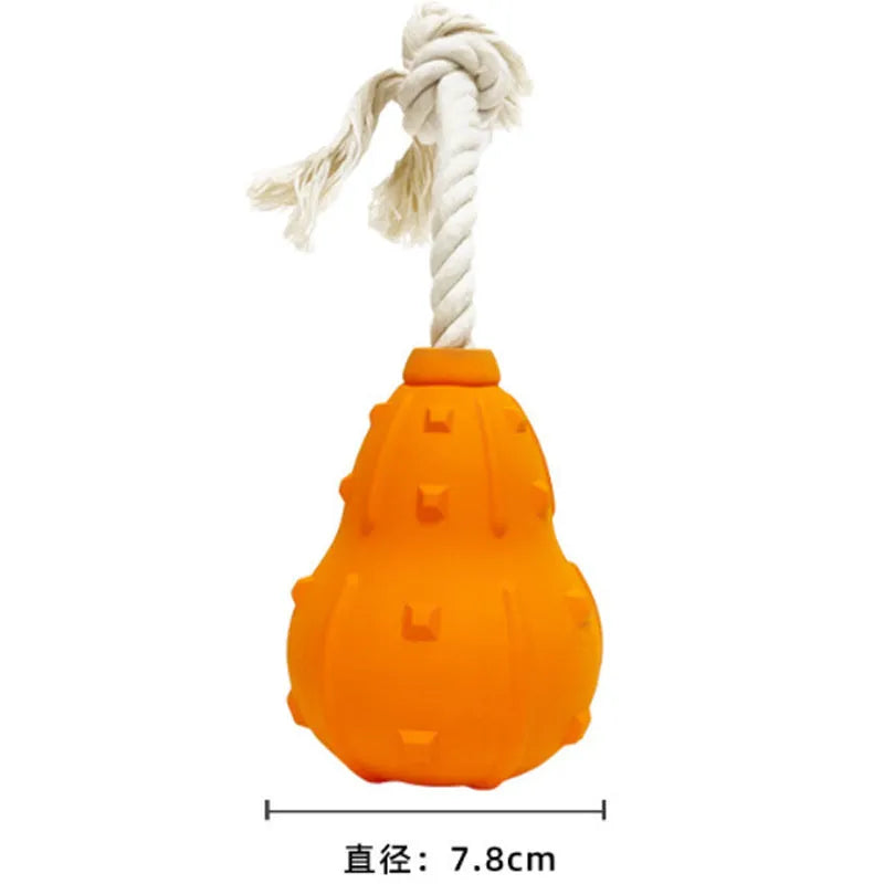 Stuffable dog toy with hollow interior for treats, natural rubber and cotton construction, 30cm length, for small medium breeds