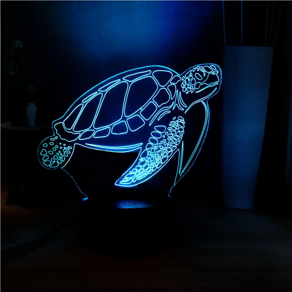 3D acrylic turtle-shaped LED night light with multi-colour glow and remote control.