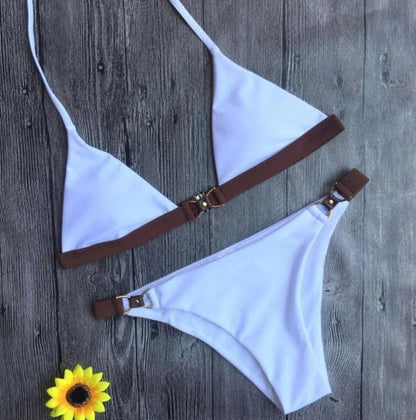 European and American style ladies split bikini with polyester fabric and steel strip towing
