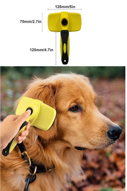 Benepaw Premium Auto Clean Dog Brush in yellow and green for effective pet grooming