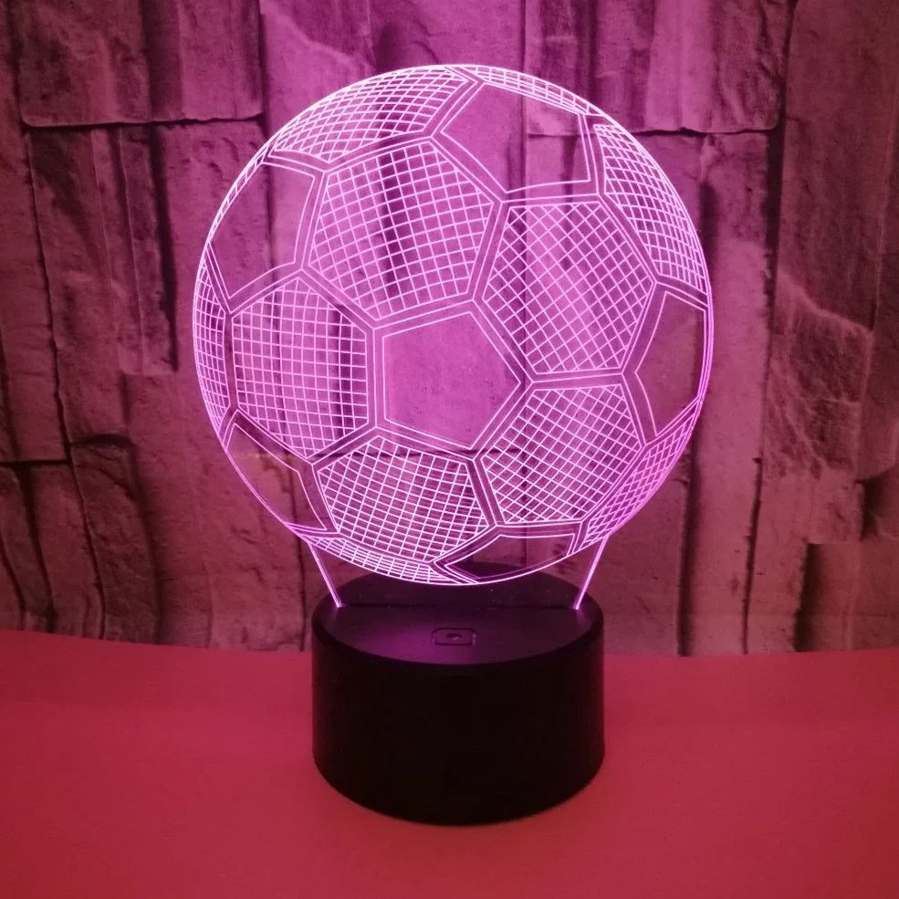 3D colour-changing football night light with 87mm ABS base, USB cable, and remote, projecting in 7 hues