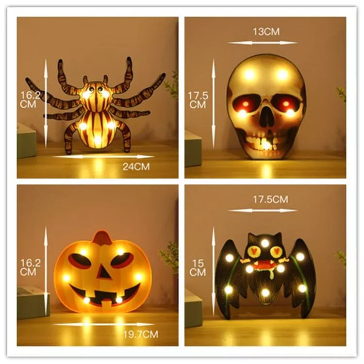 Halloween LED decorative lights with selectable bat, skull, pumpkin, and spider patterns