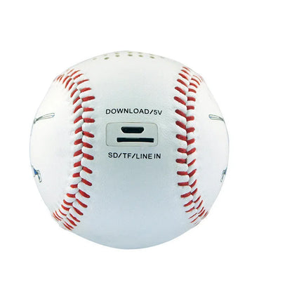 Baseball home design Bluetooth speaker in green colour showing front grille and USB port