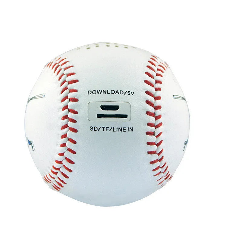 Bluetooth speaker in a baseball home design with 3W output power, 600mAh built-in lithium battery, USB charging, available in white, orange or green for portable audio with simple wireless connection