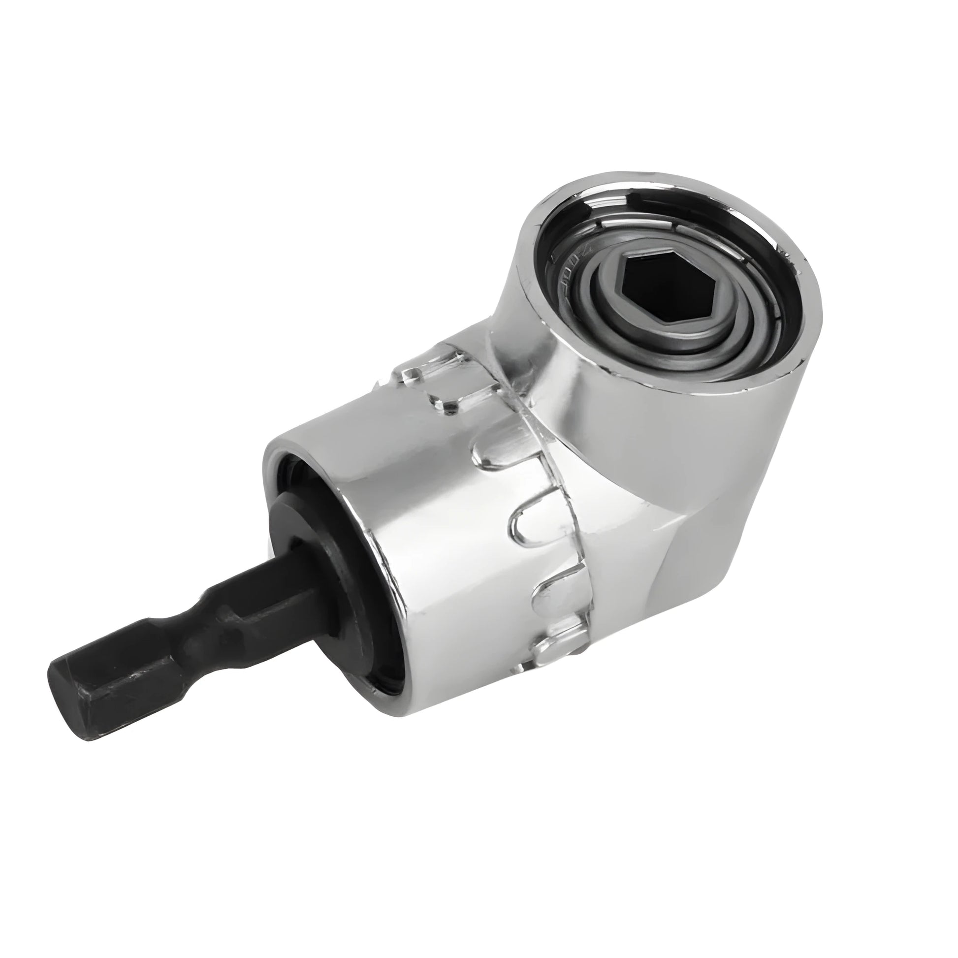 Flexible shaft attachment for drills with a 105-degree angled head and magnetic bit holder.