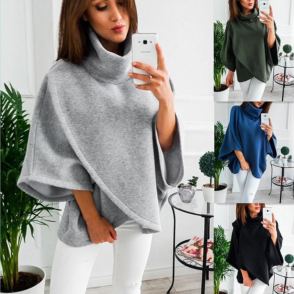 Women's black batwing sleeve cardigan sweatshirt with three-button placket and stitching detail
