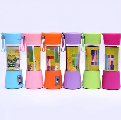 Portable blender with 400ml transparent cup, USB charging port, and 6 stainless steel blades