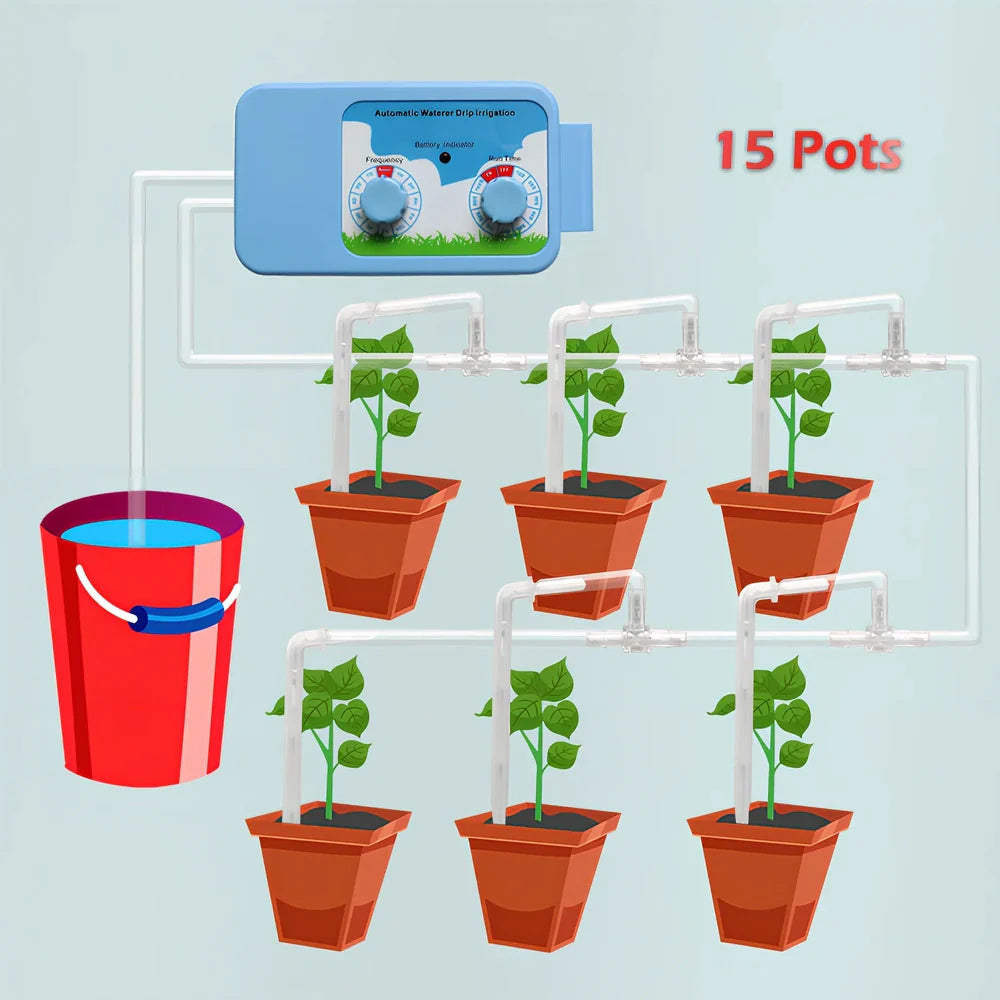 Blue plastic garden irrigation controller with smart timing for automated watering systems