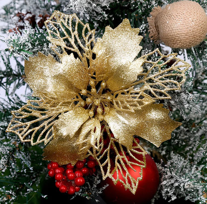 16cm Christmas tree wreath in gold with PE base and glitter powder for festive hanging