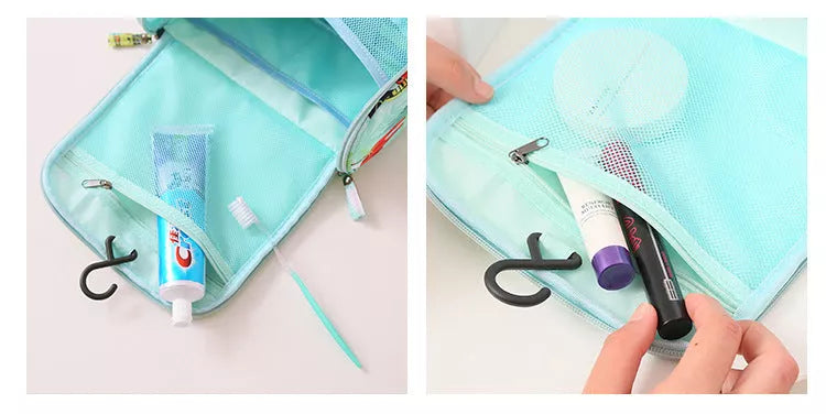 Large-capacity wash bag with 4 mesh compartments for organized travel and laundry