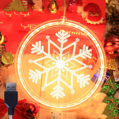 Elegant 3D hanging Christmas lamp with various festive designs, including bells, snowflakes, and Christmas trees.