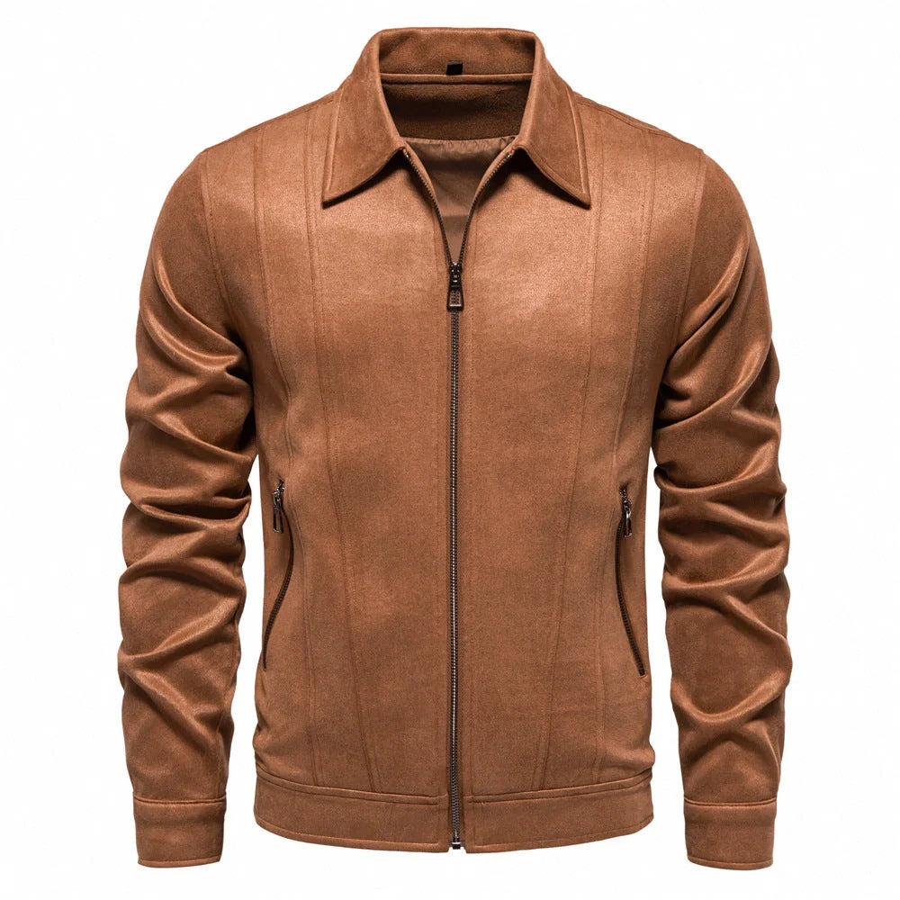 Men's Suede Lapel Zipper Jacket for Autumn and Winter in various colors