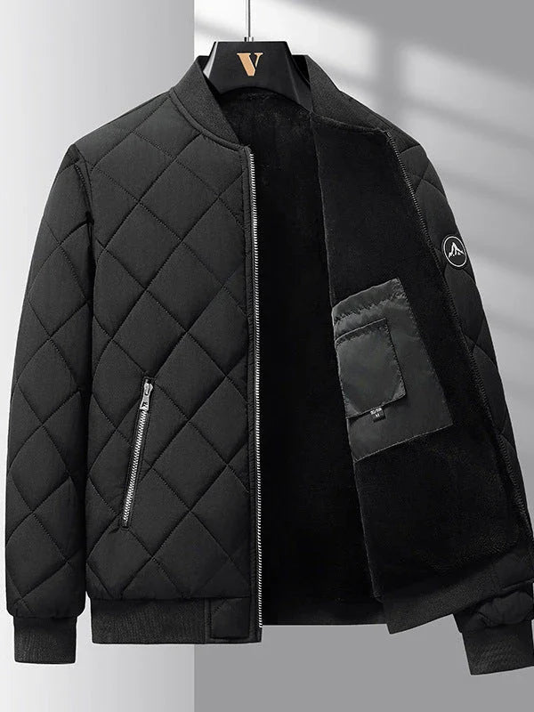 A warm, wind-resistant insulated jacket with a unique rhombic sewing design, available in a variety of fashionable colors for men.
