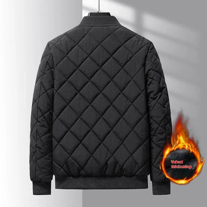 A warm, wind-resistant insulated jacket with a unique rhombic sewing design, available in a variety of fashionable colors for men.