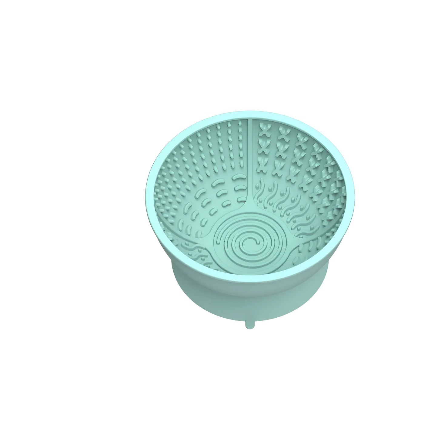 Cyan silicone pet slow feeding bowl with textured surface and suction cup base, 15.8cm diameter