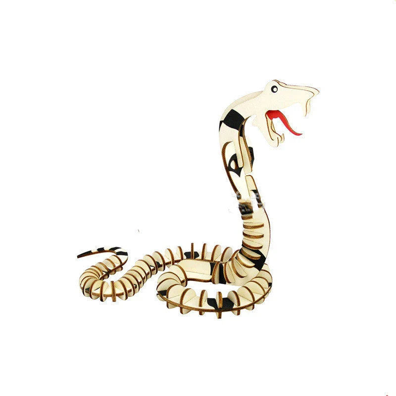 A 3D wooden puzzle model of a dinosaur with various color options