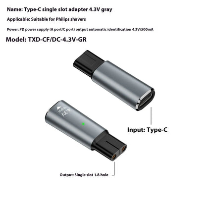 USB-C electric shaver hair clipper charging adapter with aluminium alloy housing measuring 6.5cm