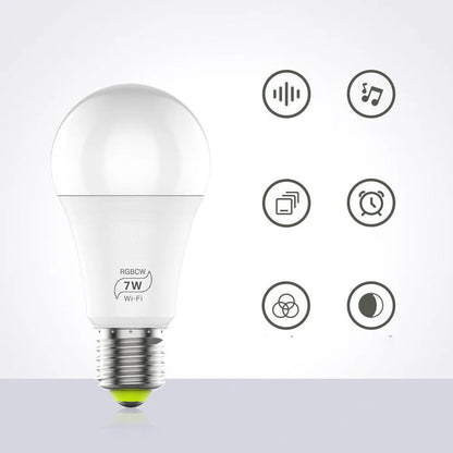 7W LED smart WiFi bulb, E27, 60mm x 117mm, RGBCW colours, 2700-6500K, works with Alexa and Google Home