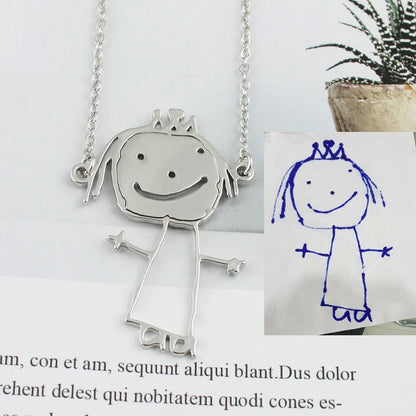 Custom stainless steel kids artwork necklace with personalized pendant