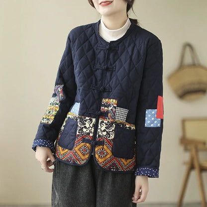 Cozy vintage-inspired cardigan jacket with a rhombus pattern design, featuring a padded interior and relaxed, oversized fit.