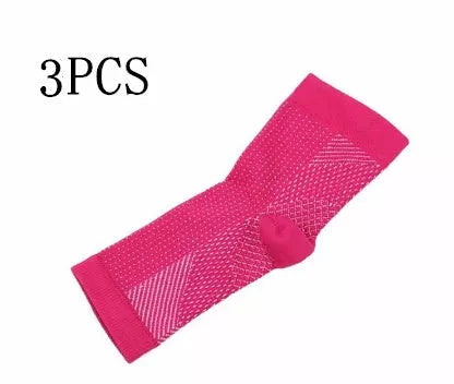 Anti-fatigue compression foot sleeves for men and women in black, red, and white