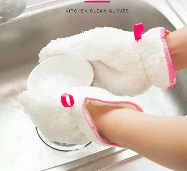 Thick microfiber dishwashing gloves for heavy-duty cleaning, one size fits hands 7-10cm wide