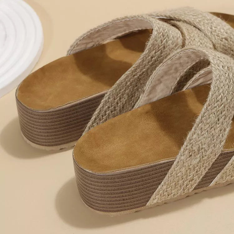 Women's woven cross-strap summer platform sandals in various colors